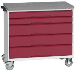 bott Verso mobil íróasztal fiókokkal, 98 x 105 x 60 cm, 5 fiókos, linóleum, szürke-piros