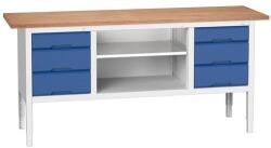 bott Verso műhelyasztal, állítható magasságú, 83-93 x 200 x 60 cm, multiplex, 6 fiókos, 1 polc, szürke-kék