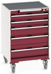 bott Cubio mobil fiókos szekrény, 98, 5 x 65 x 65 cm, 5 fiókos, matt, szürke-piros