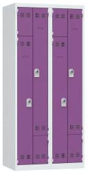 Vinco hegesztett öltözőszekrény, Z-ajtóval, 4 rekesszel, forgóretesszel, szürke/lila