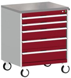 bott Cubio mobil komód, 99 x 80 x 65 cm, 5 fiókos, linóleum, szürke-piros