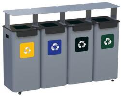ALDA Modular Hood 4 darabos kültéri fém szemétkosár készlet szelektív hulladékgyűjtésre, 4 x 70 l űrtartalom