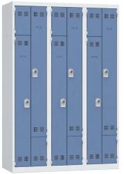 Vinco hegesztett öltözőszekrény, Z-ajtóval, 6 rekesszel, forgóretesszel, szürke/kék