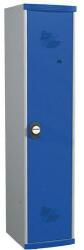 Acial hegesztett öltözőszekrény válaszfallal, 1 rekeszes, 400 mm, számkódos zárral, szürke/kék