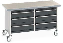 bott Cubio Storage mobil műhelyasztal, 84 x 150 x 75 cm, 6 fiók, linóleum, szürke-antracit