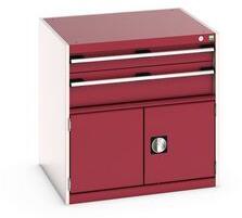 bott Műhely fiókos szekrény Bott Cubio 200, 80 x 80 x 75 cm, 2 fiók, 1 szekrény, szürke-piros