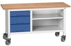 bott Mobil műhelyasztal Bott Verso Storage, 150 x 60 x 83 cm, multiplex, 3 fiók, 1 polc, szürke-kék - manutan - 646 328 Ft