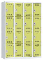 Vinco hegesztett öltözőszekrény, 4 oszlopban 16 rekesszel, 300 mm, forgóretesszel, szürke/zöld