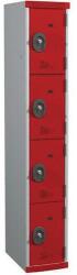 Acial hegesztett öltözőszekrény, 1 oszlopban 4 rekesszel, 300 mm, hengerzárral, szürke/piros