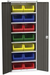 bott Verso szekrény dobozokkal, 200 x 80 x 55 cm, 6 polc, 14 doboz, szürke-antracit