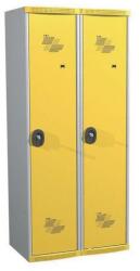 Acial hegesztett öltözőszekrény válaszfallal, 2 rekeszes, 400 mm, hengerzárral, szürke/sárga