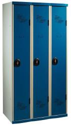 Acial hegesztett öltözőszekrény, 3 rekeszes, 300 mm, forgóretesszel, szürke/kék