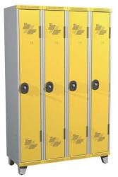Acial hegesztett öltözőszekrény, 4 rekeszes, 300 mm, lábakon, hengerzárral, szürke/sárga