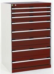 bott Műhely fiókos szekrény Bott Cubio, 120 x 80 x 65 cm, 8 fiókos, szürke-piros