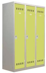 Vinco hegesztett öltözőszekrény válaszfallal, 3 rekeszes, 400 mm, hengerzárral, szürke/zöld