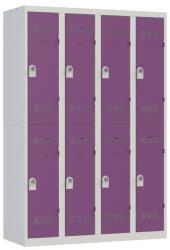 Vinco hegesztett öltözőszekrény, 4 oszlopban 8 rekesszel, 300 mm, forgóretesszel, szürke/lila