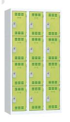 Vinco hegesztett öltözőszekrény, 3 oszlopban 12 rekesszel, 300 mm, hengerzárral, szürke/zöld