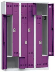 Vinco hegesztett öltözőszekrény, Z-ajtóval, 6 rekesszel, hengerzárral, szürke/lila
