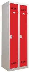 Vinco hegesztett öltözőszekrény, 2 rekeszes, 300 mm, forgóretesszel, szürke/piros