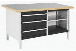 bott Cubio Tároló műhelyasztal, 84 x 150 x 75 cm, 3 fiók, nyitott polccal, linóleum, szürke-antracit