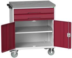 bott Verso mobil íróasztal fiókokkal, 98 x 80 x 60 cm, 2 fiók, szekrény, linóleum, szürke-piros