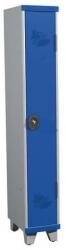Acial hegesztett öltözőszekrény, 1 rekeszes, 300 mm, lábakon, hengerzárral, szürke/kék