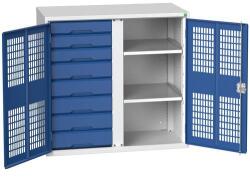 bott Verso fém karbantartó szekrény, drótajtó, 100 x 105 x 55 cm, 2 polc, 8 fiók, szürke-kék - manutan - 836 105 Ft