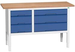 bott Verso műhelyasztal, állítható magasságú, 83-93 x 150 x 60 cm, multiplex, 3 fiókos, szürke-kék