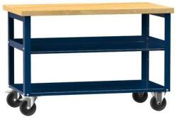 POLAK Mobil műhelyasztal PPS Multiplex, 81 x 120 x 70 cm, 2 polccal, bükk/sötétkék