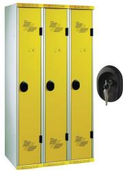 Acial hegesztett öltözőszekrény, 3 rekeszes, 300 mm, hengerzárral, szürke/sárga