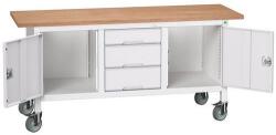 bott Verso Storage mobil műhelyasztal, 175 x 60 x 83 cm, multiplex, 3 fiók, 2 szekrény, szürke-szürke