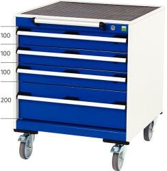 bott Cubio mobil fiókos szekrény, 78, 5 x 65 x 65 cm, 4 fiókos, matt, szürke-kék