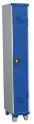 Acial hegesztett öltözőszekrény, 1 rekeszes, 300 mm, lábakon, forgóretesszel, szürke/kék