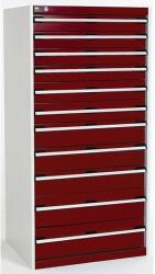 bott Műhely fiókos szekrény Bott Cubio, 160 x 80 x 52, 5 cm, 11 fiókos, szürke-piros