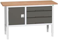 bott Verso műhelyasztal, állítható magasságú, 83-93 x 150 x 60 cm, multiplex, 3 fiók, 1 szekrény, szürke-antracit