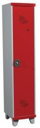 Acial hegesztett öltözőszekrény válaszfallal, 1 rekeszes, 400 mm, lábakon, hengerzárral, szürke/piros