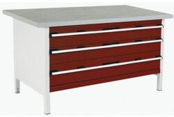 bott Műhelyasztal Bott Cubio Tároló, 84 x 150 x 75 cm, 3 fiók, linóleum, szürke-piros