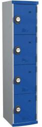 Acial hegesztett öltözőszekrény, 1 oszlopban 4 rekesszel, 400 mm, számkódos zárral, szürke/kék
