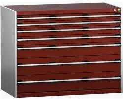 bott Műhely fiókos szekrény Bott Cubio 200, 100 x 130 x 75 cm, 7 fiókos, szürke-piros