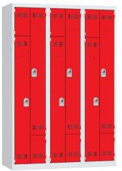 Vinco hegesztett öltözőszekrény, Z-ajtóval, 6 rekesszel, forgóretesszel, szürke/piros