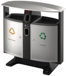 VEPA BINS Kültéri szelektív hulladék- és elemgyűjtő, 2x39 l, szürke alumínium/fekete