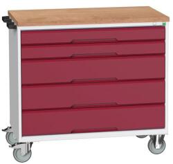 bott Verso mobil íróasztal fiókokkal, 98 x 105 x 60 cm, 5 fiókos, multiplex, szürke-piros