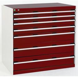 bott Műhely fiókos szekrény Bott Cubio, 100 x 105 x 65 cm, 7 fiókos, szürke-piros