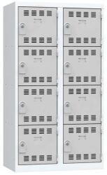 Vinco hegesztett öltözőszekrény, 2 oszlopban 8 rekesszel, 400 mm, hengerzárral, szürke/szürke