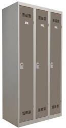 Vinco hegesztett öltözőszekrény, 3 rekeszes, 300 mm, hengerzárral, szürke/barna