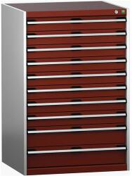 bott Műhely fiókos szekrény Bott Cubio 200, 120 x 80 x 75 cm, 10 fiókos, szürke-piros