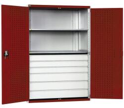 bott Fiókos műhelyszekrény Bott Cubio 160, 200 x 130 x 65 cm, 2 polc, 6 fiók, szürke-piros