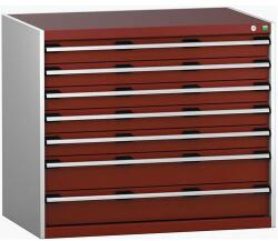 bott Műhely fiókos szekrény Bott Cubio 200, 90 x 105 x 75 cm, 7 fiókos, szürke-piros