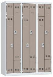 Vinco hegesztett öltözőszekrény, Z-ajtóval, 6 rekesszel, forgóretesszel, szürke/barna