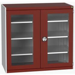 bott Műhelyszekrény átlátszó ajtókkal Bott Cubio, 120 x 130 x 65 cm, 3 polccal, szürke-piros